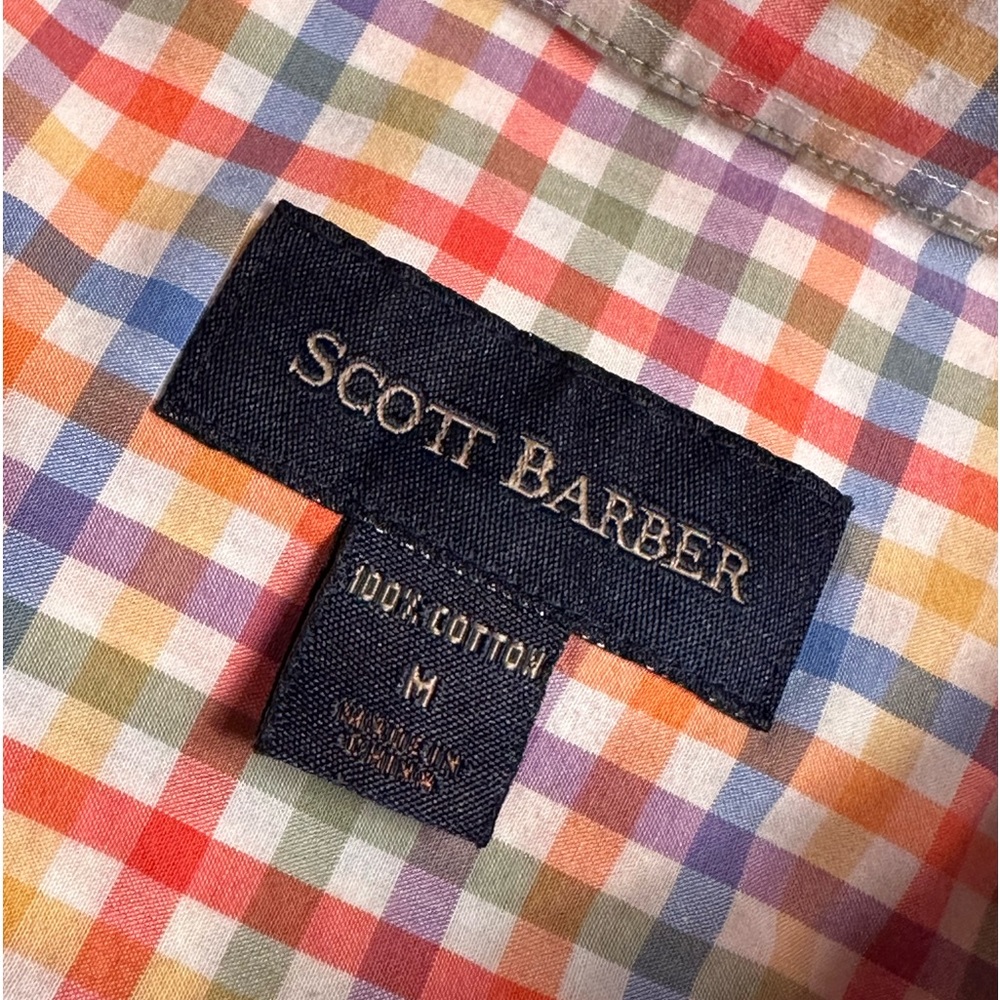 SCOTT BARBER Men’s All Cotton Multi-Color Gingham Button Down Shirt - Size MED